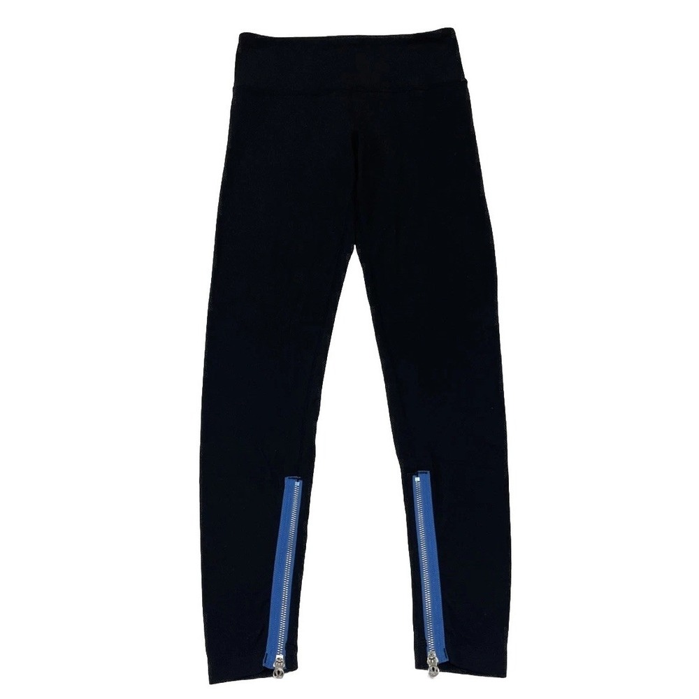 LULULEMON BLACK LEGGINGS BLUE ZIP ANKLES LOGO ZIPPER ATHLETIC WOMENS 4
